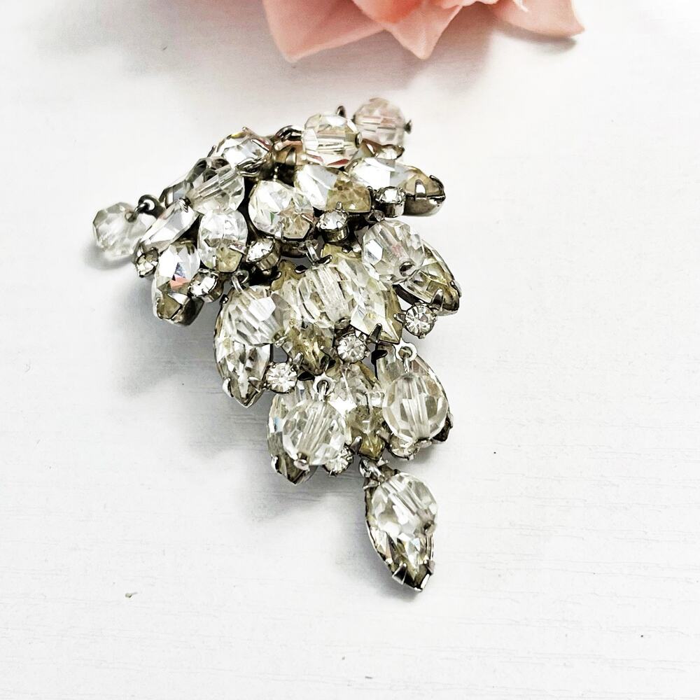Kramer Vintage Hinged Rhinestone and Cha-Cha Bead Brooch